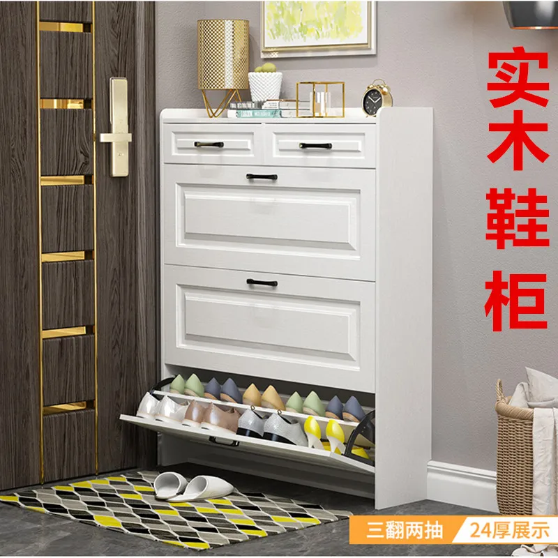 

Solid wood eco-board shoe cabinet, household door, indoor coat rack, integrated tipping bucket, large-capacity ultra-thin