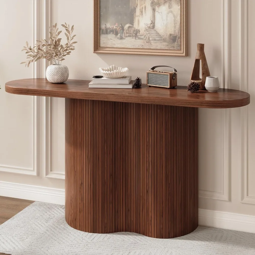 

Long Entryway Table, Tambour Waterfall Design Console Table Behind Couch, Modern Wood Accent Sofa Table for Entrance