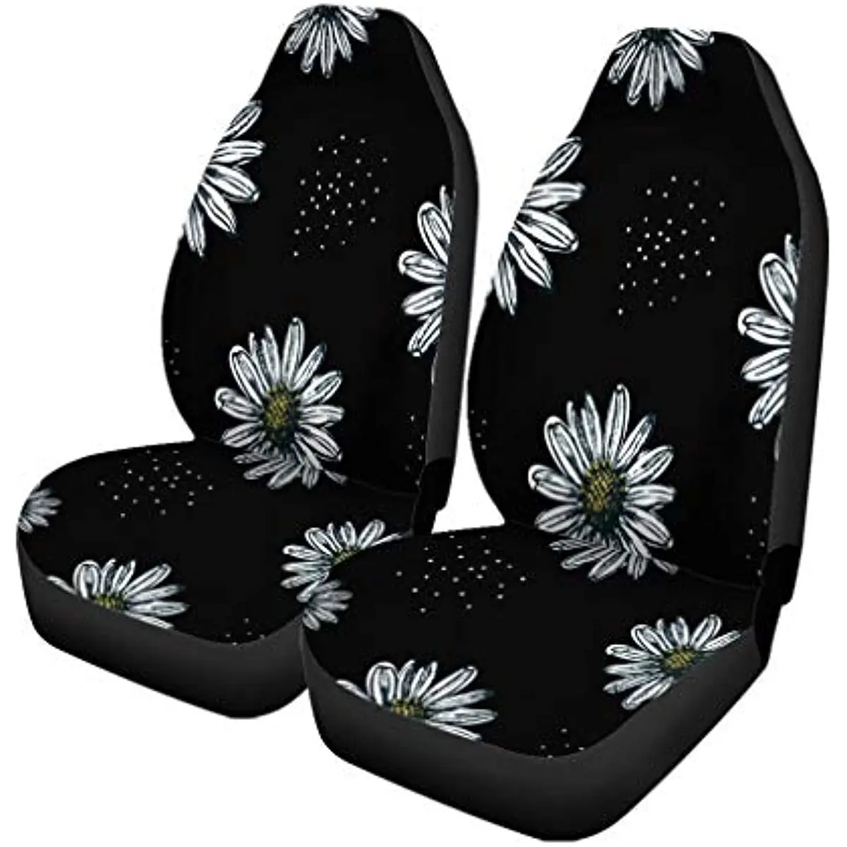 

Pinbeam Car Seat Covers Yellow Flower Daisy Pattern in Beautiful Black Blossom Chamomile Set of 2 Auto Accessories Protectors Ca