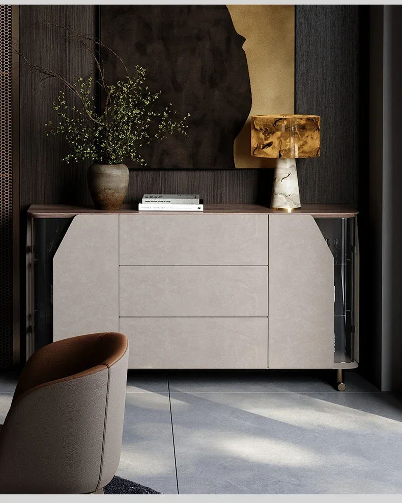 Italian light luxury black walnut solid wood side cabinet locker