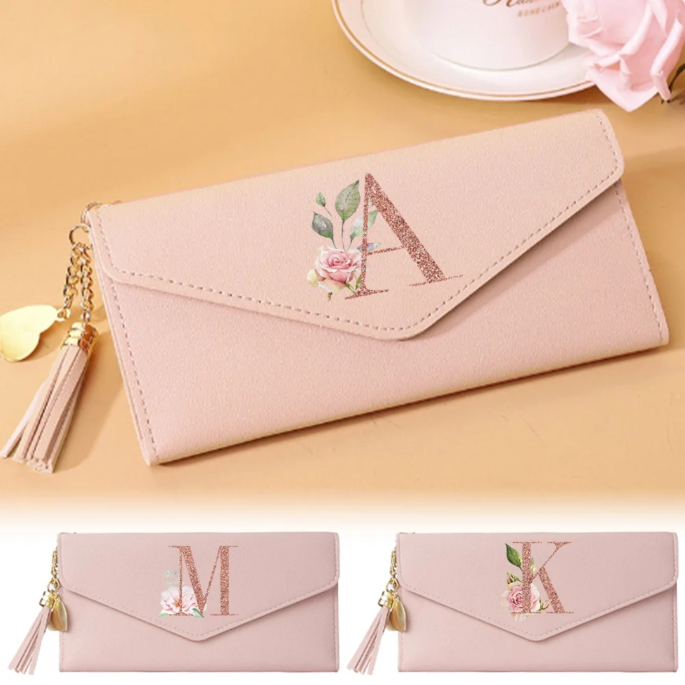 

Women Wallets Leather Long Purses Femal Clutch Handbag Coin Purse Cards Holder PU Leather Billfold Wallet Rose Gold Pattern