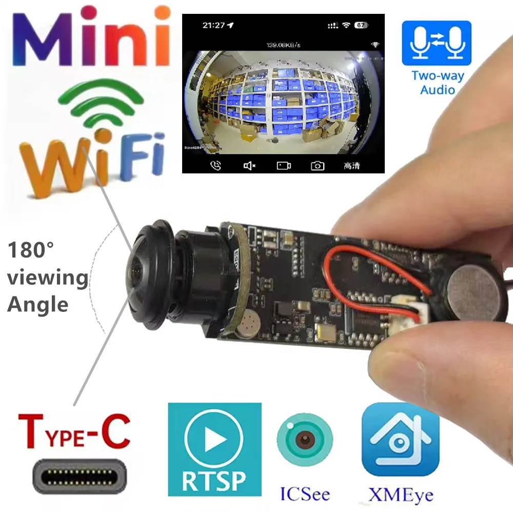 HD WiFi Mini Camera DIY Module Home Office Security Nanny Cam Alarm Remote Viewing, Miniature Camera with Motion Detection, App