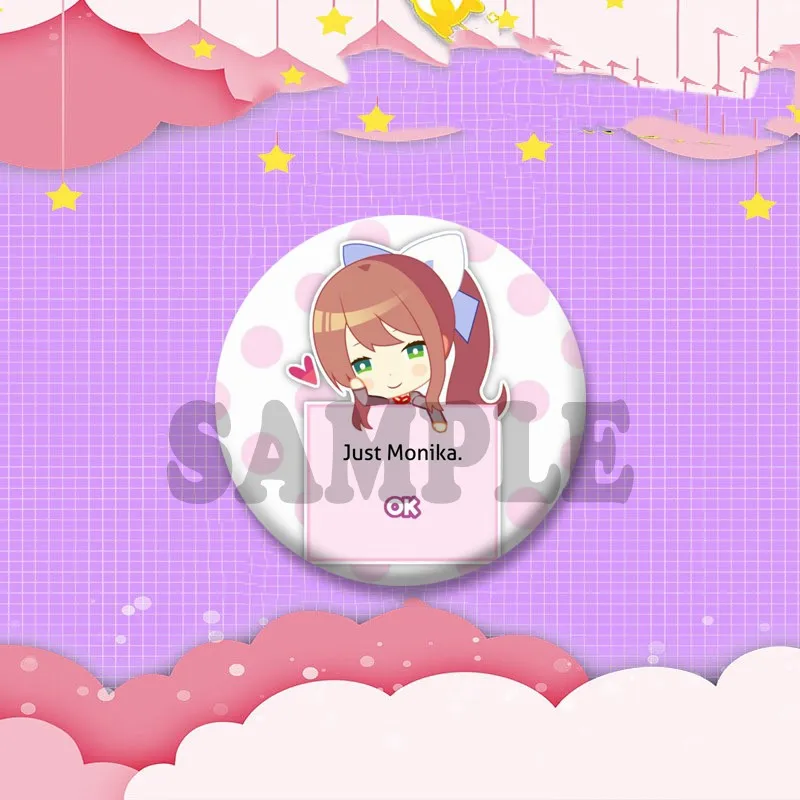Niedliche Anime-Mädchen M-Monika Anstecknadel, Cartoon-Spielfigur, Cosplay-Abzeichen, Handgefertigte Runde Anstecknadeln für Rucksäcke, Kleidung, Schmuck, Geschenk – Detail 6
