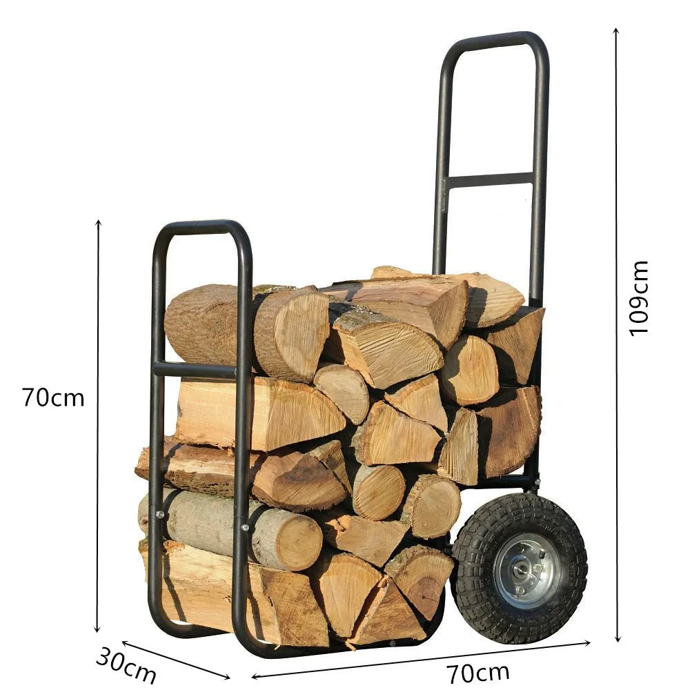 

Fireplace Accessories Heavy Duty Wrought Iron Metal Firewood Storage Log Rack Holder with Wheels