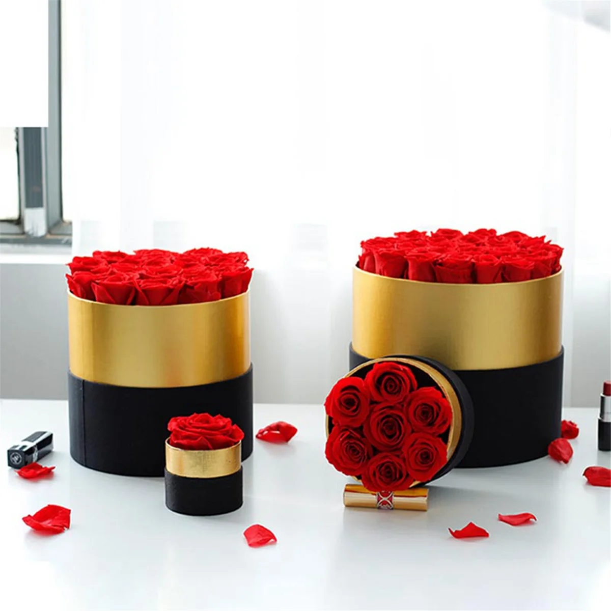 

A59T Romantic Level A Eternal Rose in Box Gifts Wife Real Rose Preserved Flower Gift Set Home Decor Valentines Day Wedding-C