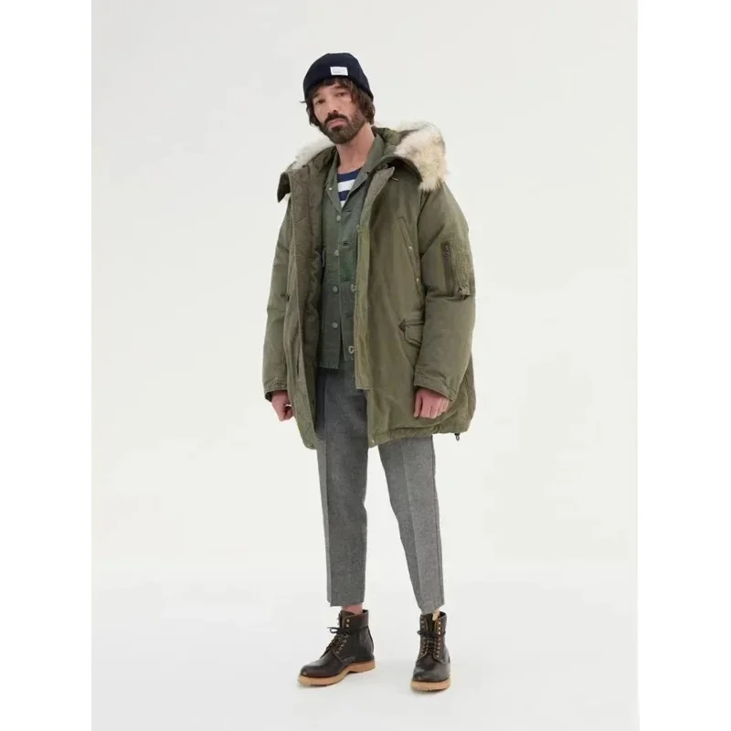 VISVIM FIL 22AW 발데즈 다운 코트, 늑대 모피 칼라, 진흙 염색 워싱 화이트 구스 다운 재킷