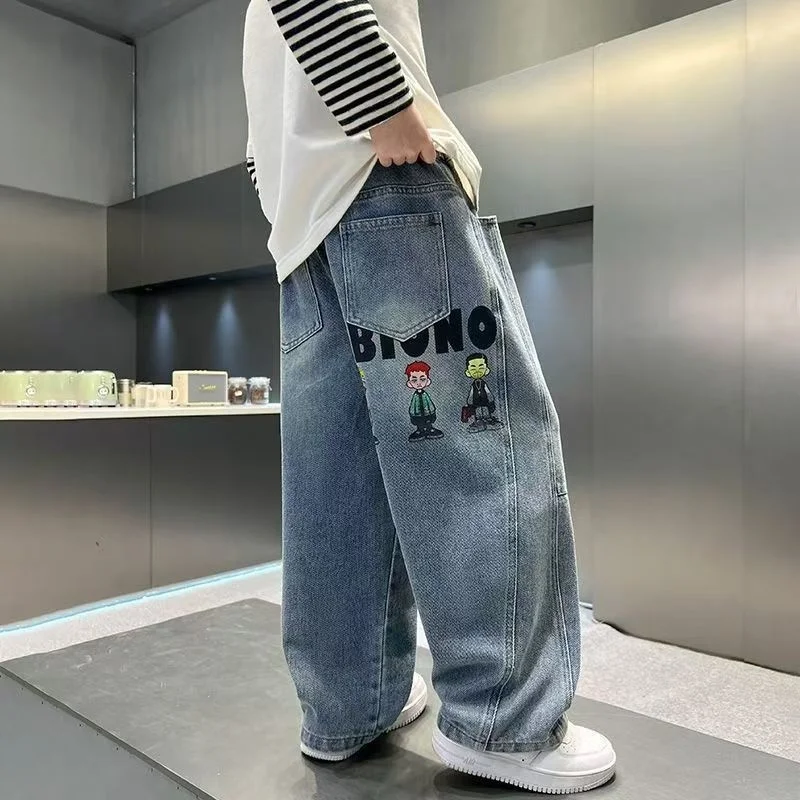 

Spring Autumn Toddler Boys Denim Pants Cotton Animepattern Babys Boys Jeans Casual Loose Elastic Waist Trousers For Children Boy