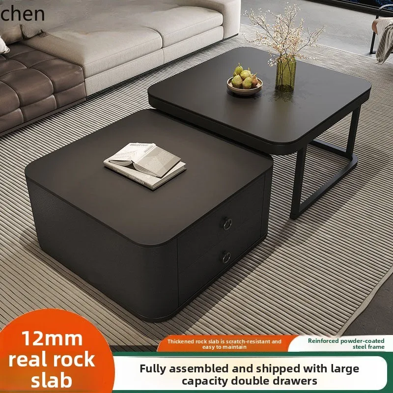 CZ Modern Minimalist Square Living Room Home Extendable Rock Board Coffee Table Set