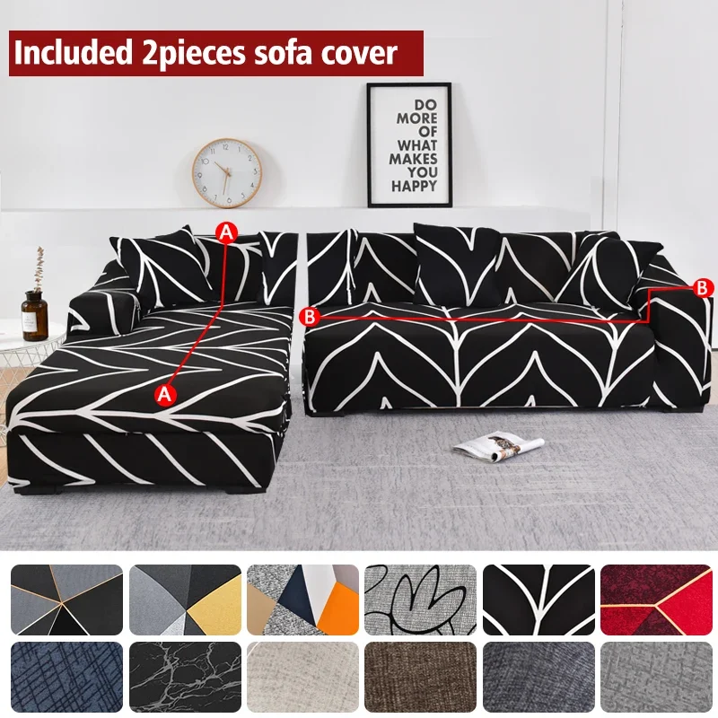 Elastic Sofa Covers for Living Room Pets Kids Chair Couch Cover Corner L Shaped Chaise Longue Slipcover Included 2pieces Cover