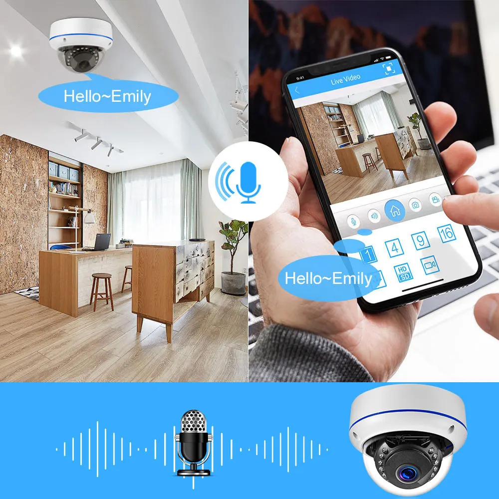 8MP 4K Ultra HD IP Camera Vandal-proof Waterproof Outdoor Dome Camera Night Vision Nternal Audio Remote Access