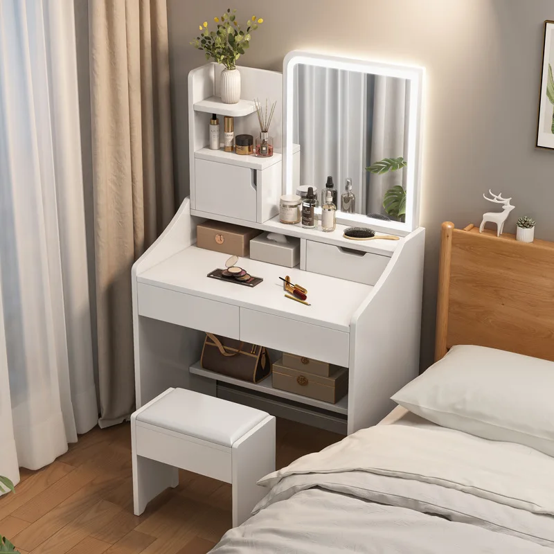 AOLIVIYA Bedroom Dressing Table Set Women Girl Makeup Vanities Desk Storage Cabinet Bedside Small Apartment