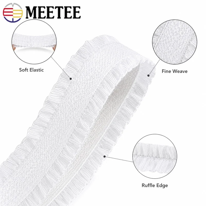 10Yards/20Yards 13MM Ruffle Elastic Band Nylon Lace Trim for Lingerie Bra Strap Hairwear Garment Decorative Edge Sewing Supply view 2