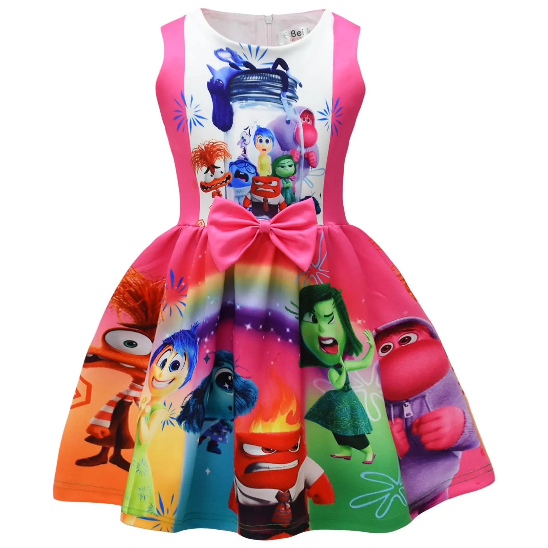 2024 Summer Inside Out Princess Dress Girls Pretty Joy Disgust Cosplay Kid Birthday Party Costume Vestidos Bow Outfits Odzież