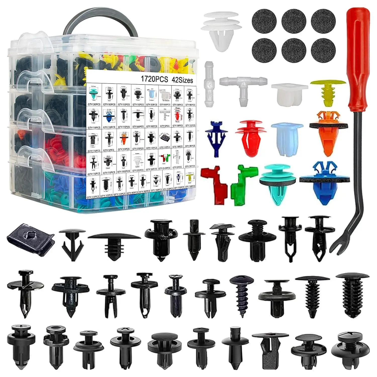

2041 Pcs Bumper Clips Car Retainer Fasteners Assortment Plastic Push Rivets - 42 Sizes for Toyota GM Ford Honda Chevy