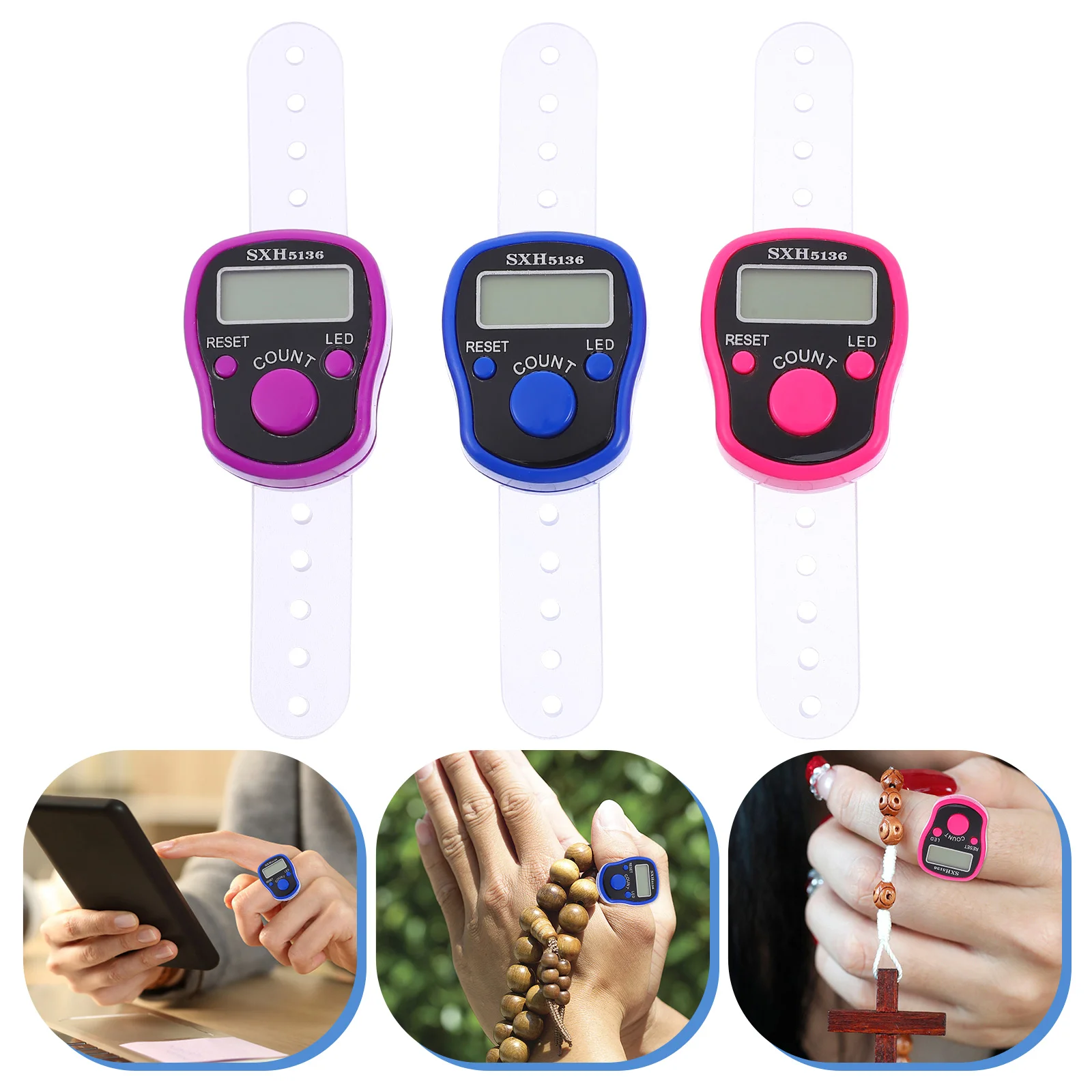 3 Pcs Counter Electronic Resettable Tally Hand Charge Intelligent Handheld Finger