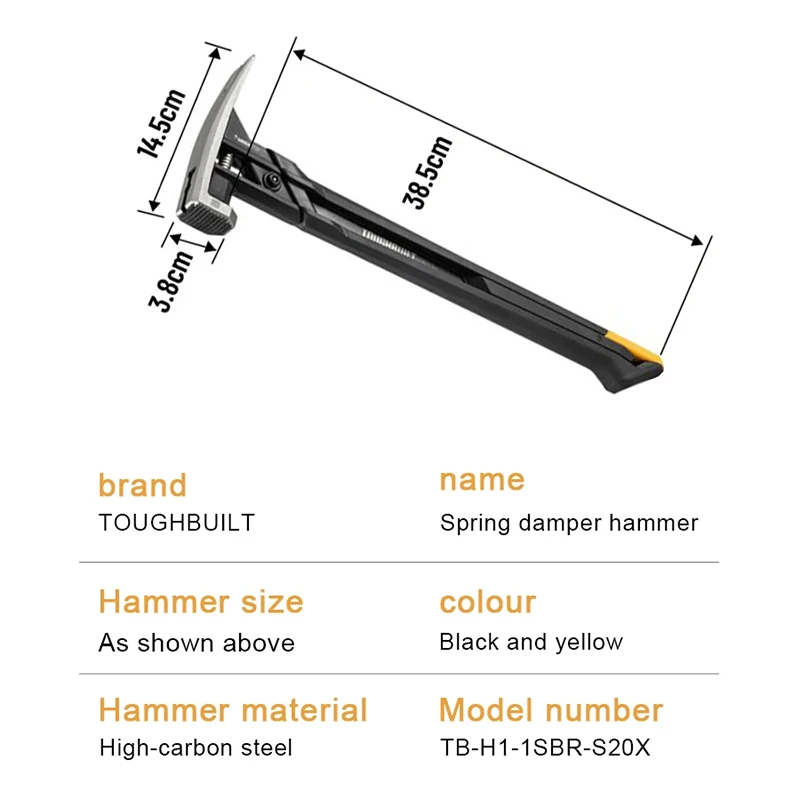 TOUGHBUILT TB-H1-1SBR-S20X/S24X Shockproof Steel Hammer Rubber Handle Magnetic Nail Groove Hammer Shock Stop Hand Tools