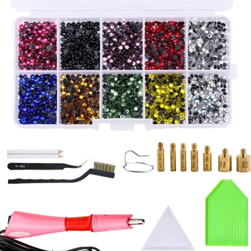 2000Pcs DIY Rhinestone Set Rhinestone Setter Glue Tool Jewelry Accessories Tweezers Manual DIY Rhinestone Set (US Plug)