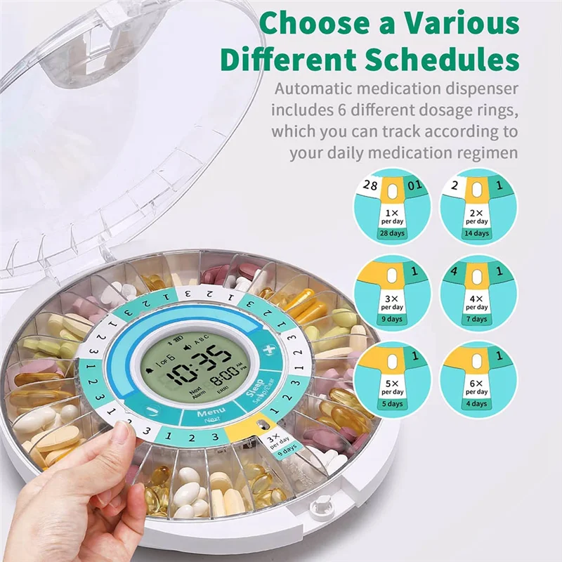 

Alarm-Equipped Automatic Pill Dispenser For Elderly, 28-Day Electronic Locked Pill Box With Sound& Light Reminders