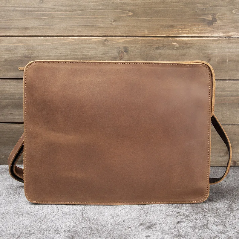 Leather men's bag, business envelope bag, crossbody shoulder bag, wild horse top-grain cowhide bag, iPad bag