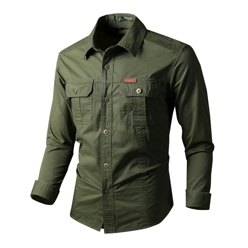 

Men's Shirt Solid Color Multi-Pocket High Quality Cargo Shirts Male 100% Cotton Outdoor Casual Long Sleeve Shirts For Men