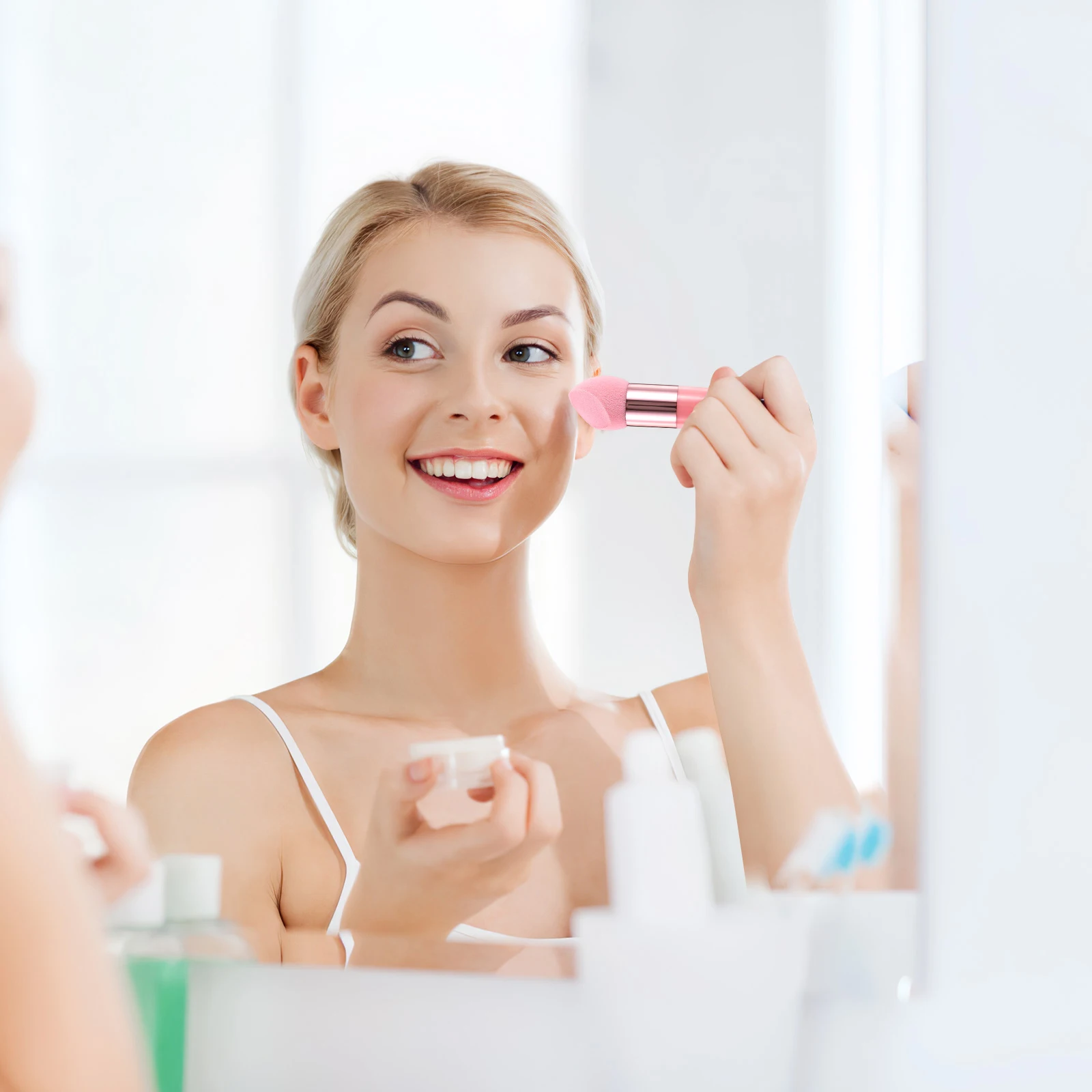 3 個のメイクアップスポンジハンドルセットファンデーションブレンダースポンジコンシーラーフェイスパウダー化粧品美容ツールメイクアップスポンジ