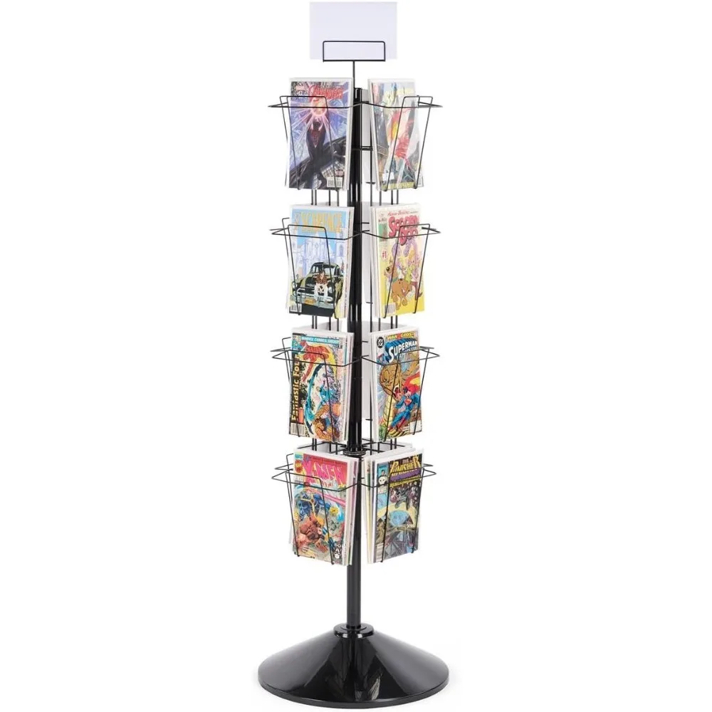 59 Tall Metal Wire Rotating Magazine Rack with 16 Pocket and Sign Holder