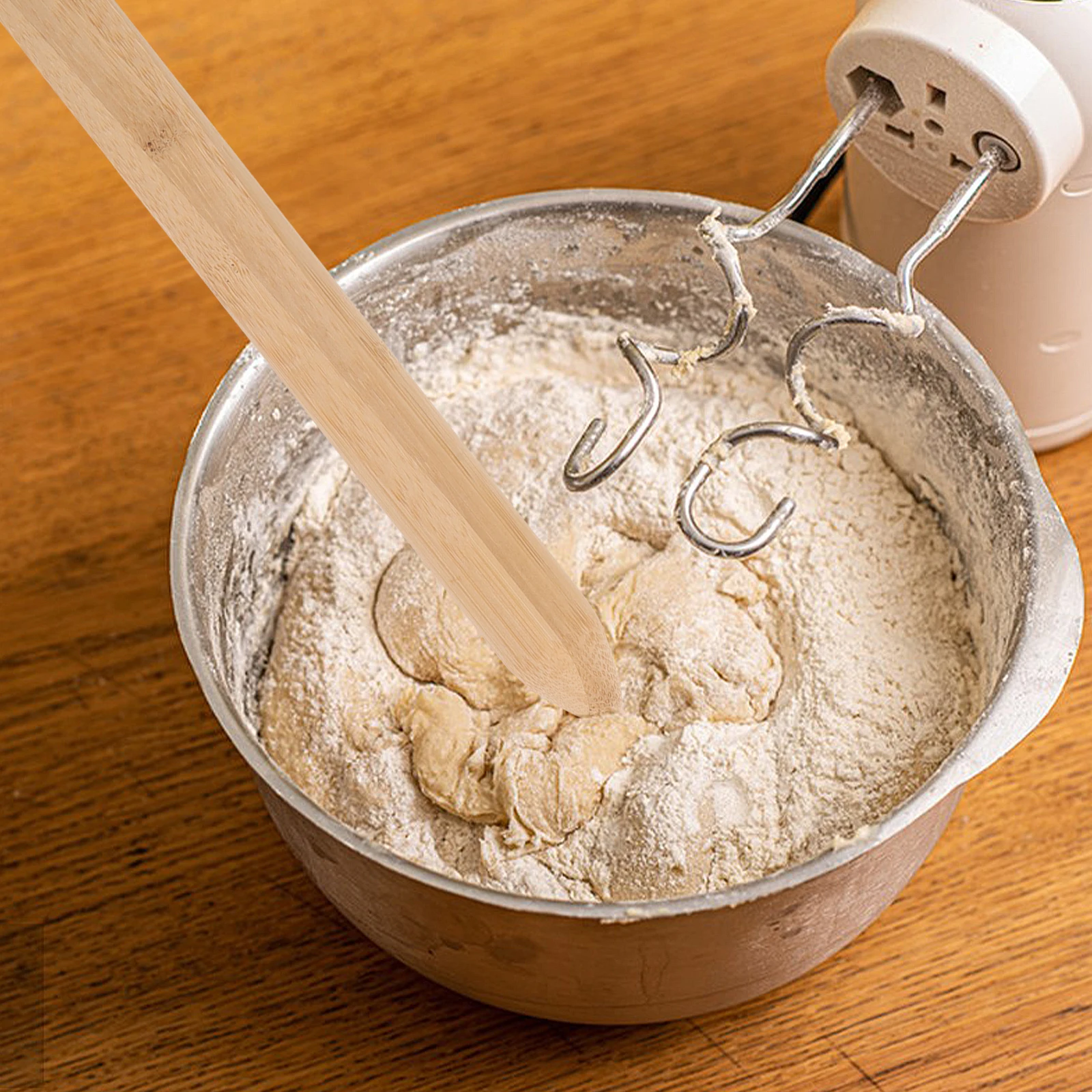 

2 Pcs Wooden Dough Mixer Bamboo Sourdough Stirring Stick Mixing Danish Hook Whisk Baking Bread