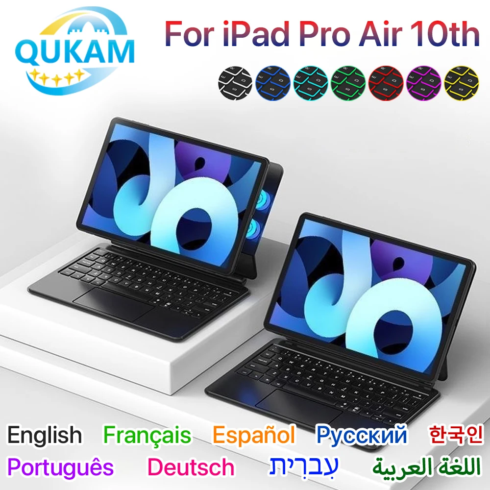 

QUKAM Magic Wireless Keyboard for iPad a16 Case 2025 Air 11 13in Backlit Keyboard for iPad Air 4 5 10.9in Pro 11 12.9 iPad Cases