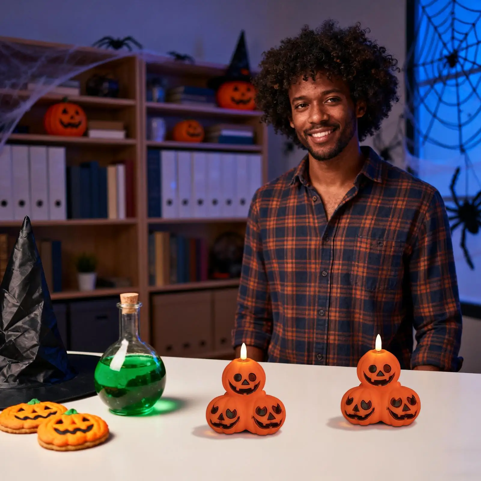 Lampu Labu Halloween LED Lampu Malam Menyeramkan Pencahayaan Ambient Dekorasi Rumah Untuk Rak Perapian Meja Kamar Tidur Kantor