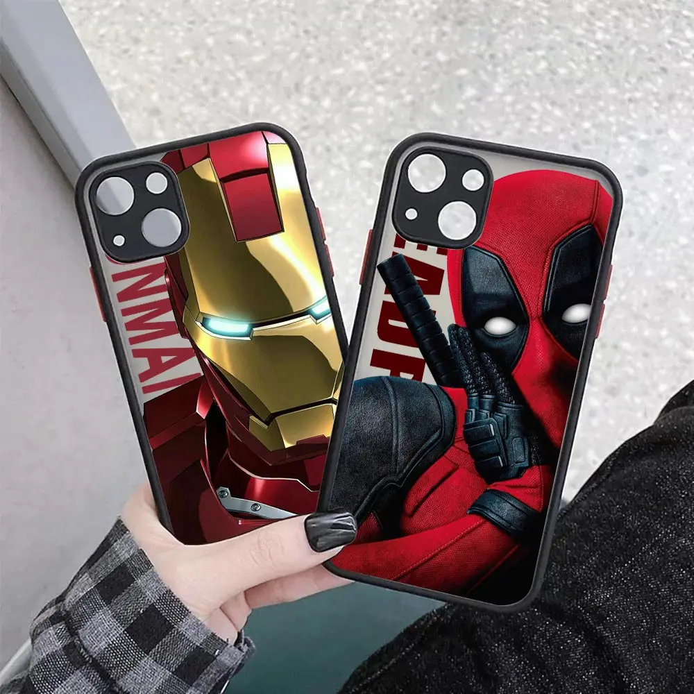 Luxury Cool Marvel Case For Apple iPhone 15 14 13 11 Pro Max 12 Mini XR XS 8 Plus Clear Armor Matte Funda Cover Ironman Deadpool