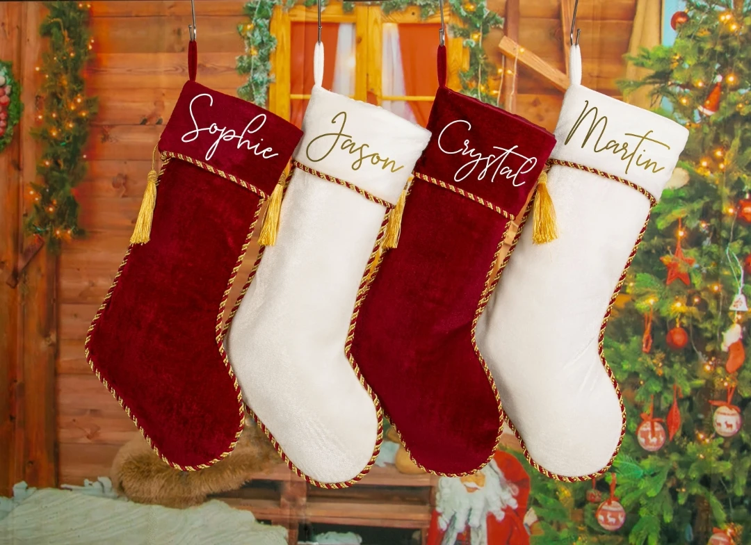 Family Velvet Christmas Stockings, Christmas Socks with Name, Personalized Christmas Stocking, Custom Name Stocking Gift Bag