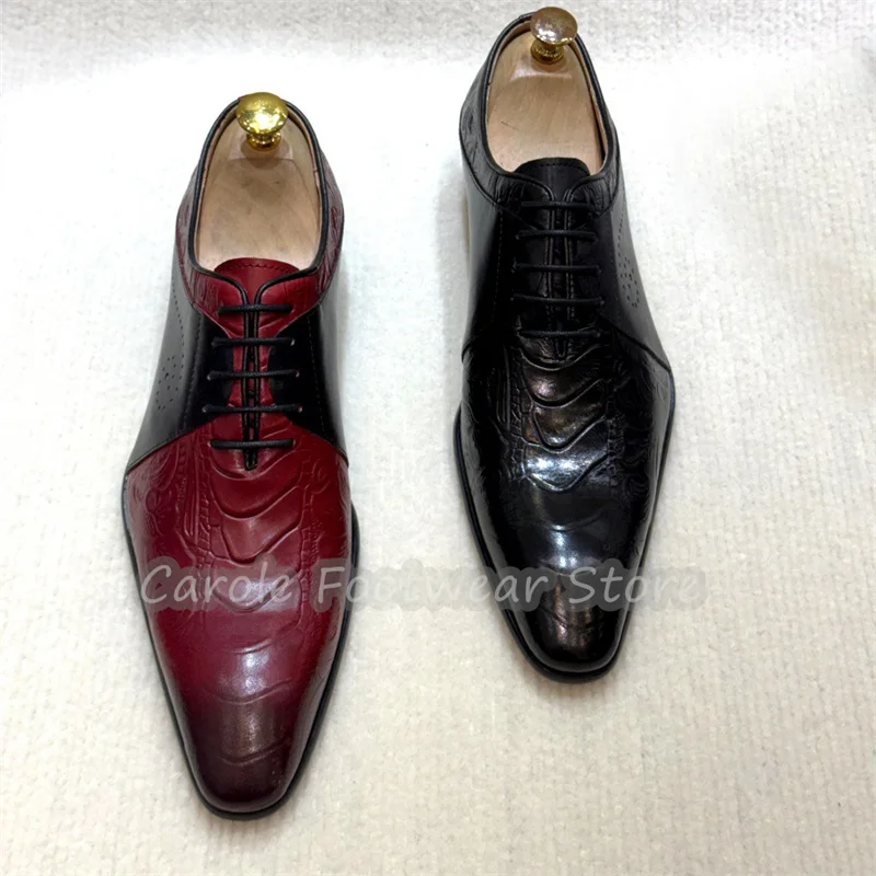 

Fashion Mixed Color Pointed Toe Lace-Up Oxfords Genuine Leather Wedding Business Dress Shoes Handmade Male Footwear Oxfords