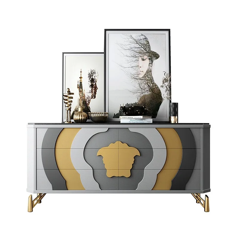 

Home storage entrance cabinet Italian light luxury metal solid wood edge cabinet design living room bedroom