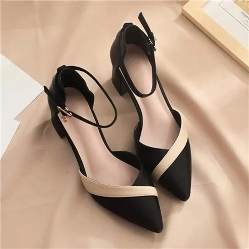 

Women Classic Beige Square Heel Shoes for Party Ladies Classic Black Pu Leather Night Club Pumps Shoes for Women Zapatos Mujer