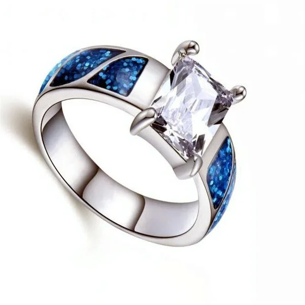 Stylish S925 Sterling Silver Ring with Eye Catching Blue Square Diamond Elegant Women s Hand Jewelry Suitable for All Occasions