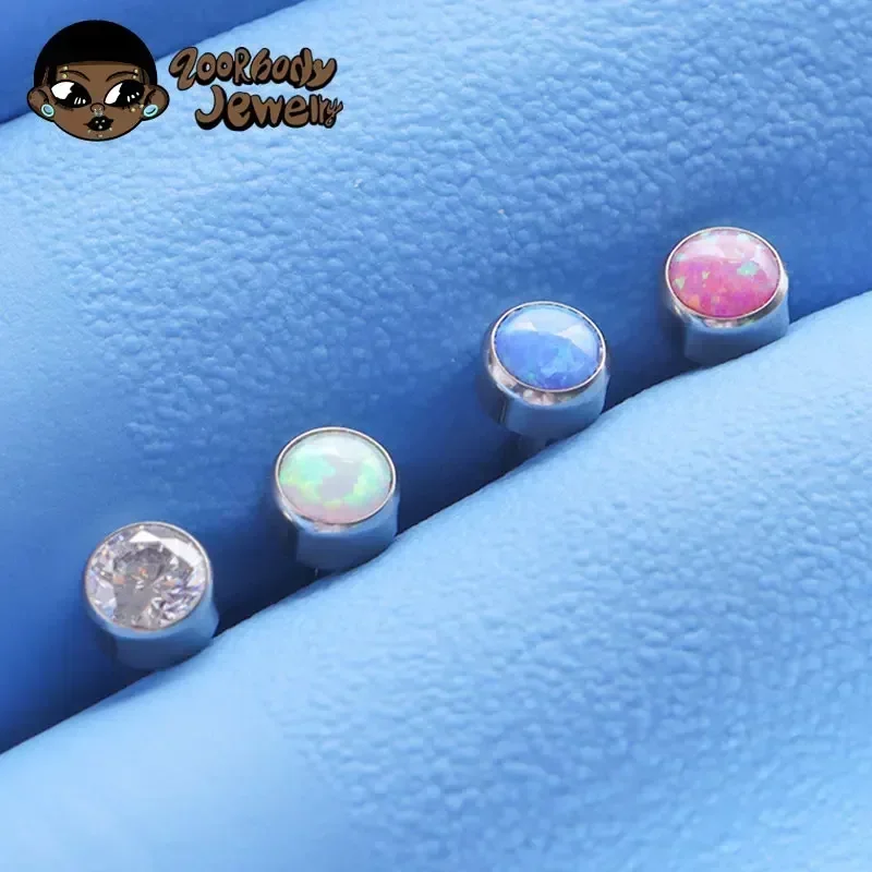 G23 Titanium Pierced Opal Earlobe Internal Thread Labret Lip Stud Cartilage Gothic Zircon Earrings Tragus Stud Punk Body Jewelry