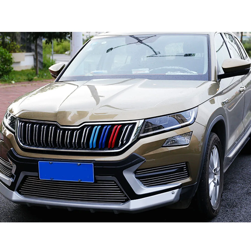 For Skoda Kodiaq 2017 2018 2019 2020 2021 Car ABS Chrome Trim Front Upper Grill Grille Cover Decorate Stick Frame Lamp 6PCs