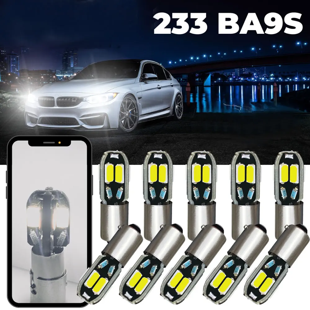 

10pcs Car Clearance Lights Interior Side Canbus BA9S 5630 8LED Light Bulbs White T4W 12V Smd Xenon Light Bulbs Car Accessories