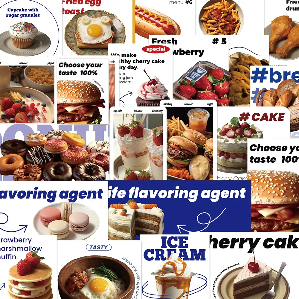 

10/30/50pcs Ins Style Food Posters Stickers DIY Aesthetics Sticker Fridge Scrapbooking Phone Wall Dessert Graffiti Decal Toys