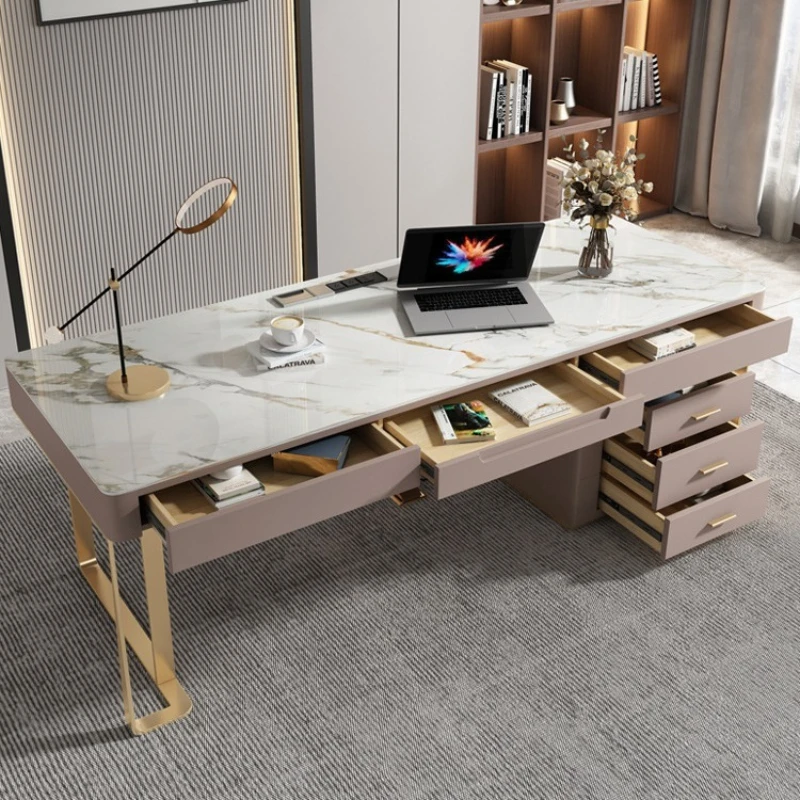 Modern Computer Office Desks Light Luxury Rock Plate Household Study Office Desks High-end Italian Furniture Escritorio JT40O