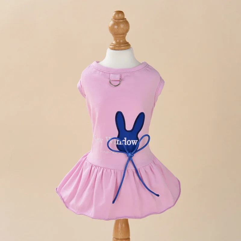 2026 New Spring Summer Pure Cotton Butterfly Rabbit Print Dog Dress Elastic Princess Pet Clothes Sweet Dog Coat Jacket
