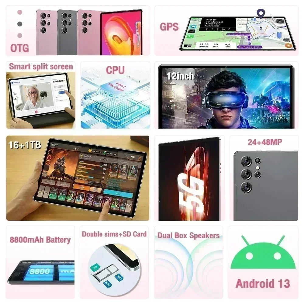 Original New Tab Ultra 16g 1tb Android13 Pc Tablets 12.0 Inch 8800mah Tablets Global 5g Dual Sim Card