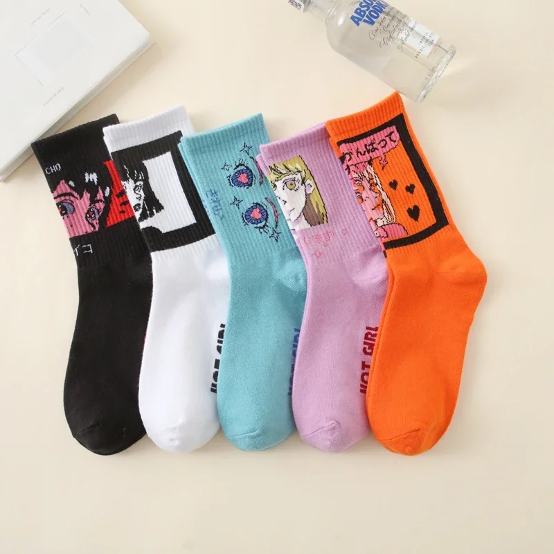 Funny Fashion Hip Hop Trend Cartoon Tube Socks Cotton Soft Basketball Breathable All-match Anime Korean Version of College Style