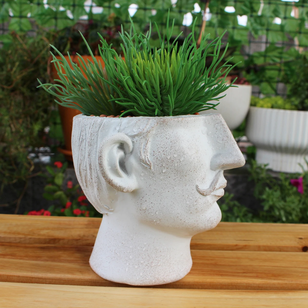 1 Personalized Facial Resin Flowerpot with Playful Mustache Design, Creating a Creative New Home for Green Plants! Simple White,