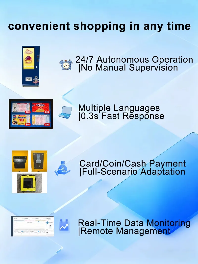 Self Service Freestanding Raffle Lottery Ticket Vending Machine Lotto Card Dispenser Retail Sale Factory Direct Accept Custom