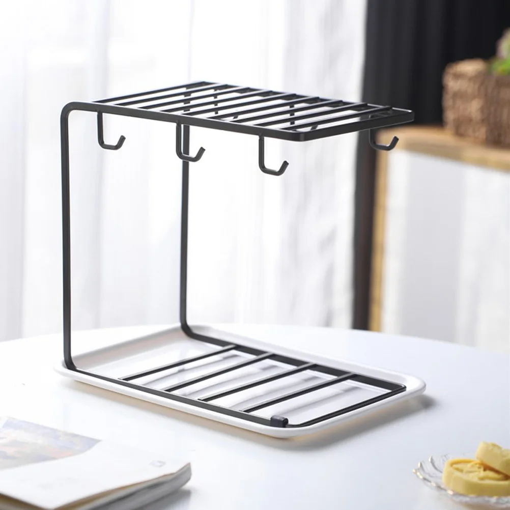 

Coffee Mug Shelf Drain Cup Holder Cups Glass Rack Display Stand Black Organizer