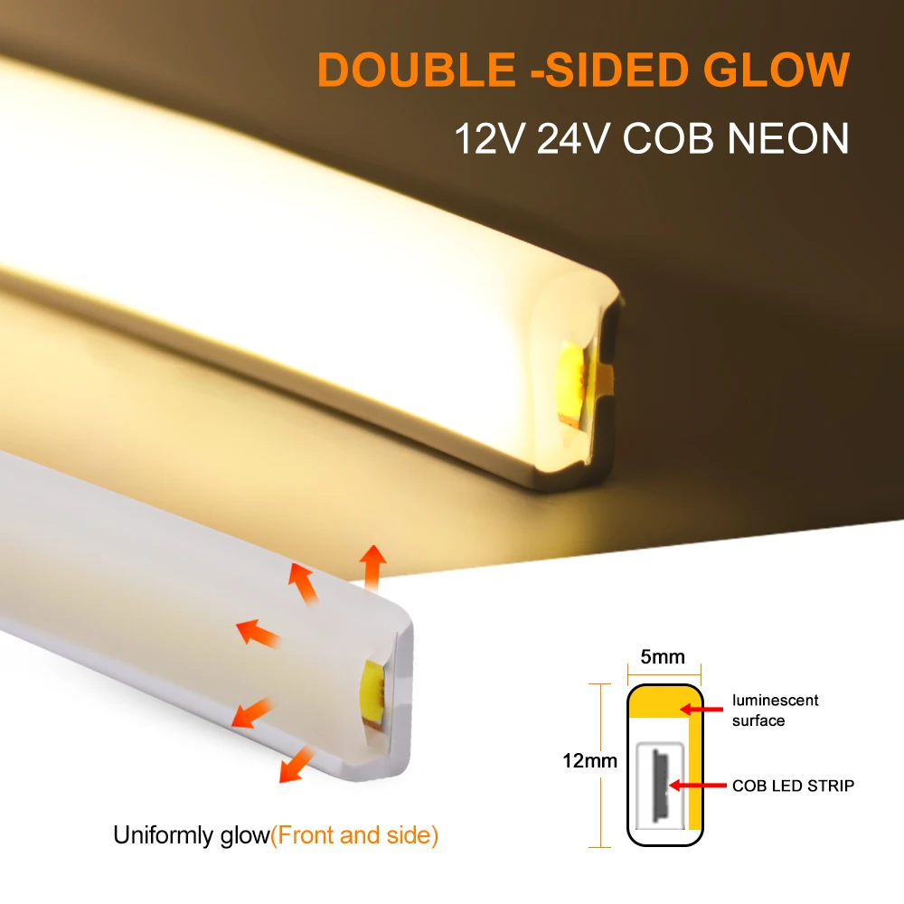 Dimmable COB LED Strip 12V 24V Tuya Wifi Bluetooth Flexible Neon Tape Ribbon 320LED High Linear Light Waterproof COB Led Light