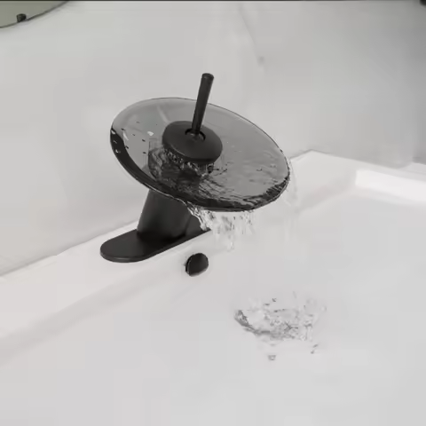 Colorful Glass Waterfall Bathroom Basin Sink Faucet Chrome Basin Sink Faucet Single Lever Deck Mounted Round Mixer Tap