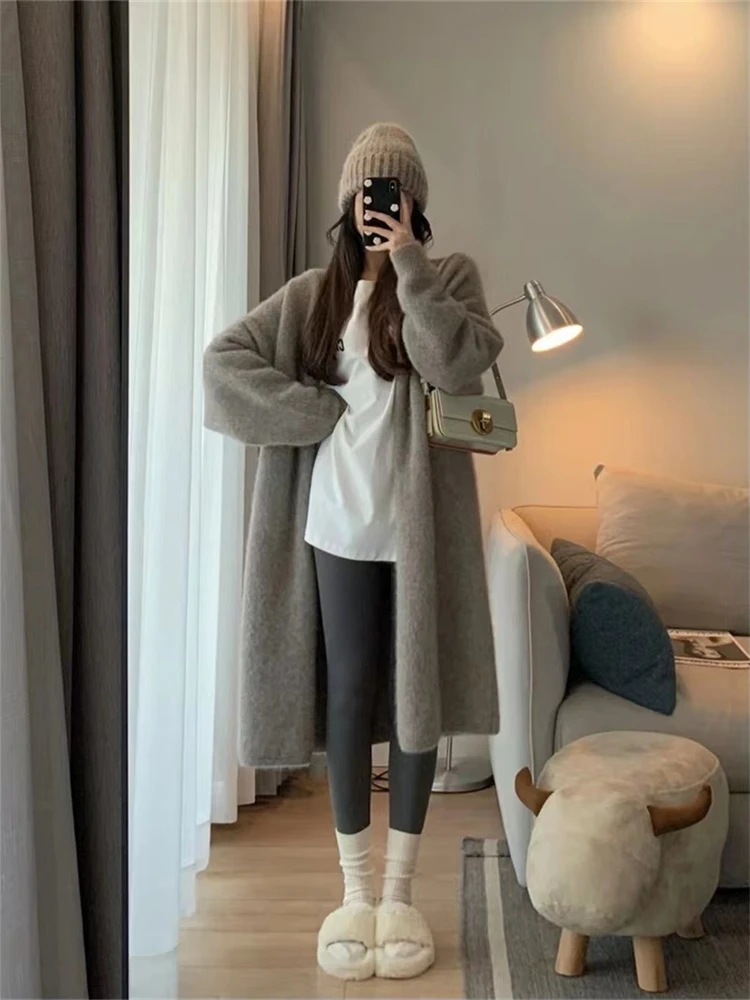 Winter Women Sweater Knitted Cardigan Oversize Girls Sweater Woman Cashmere Pullover Tops Long Sleeve Maxi Vintage Y2k Thick