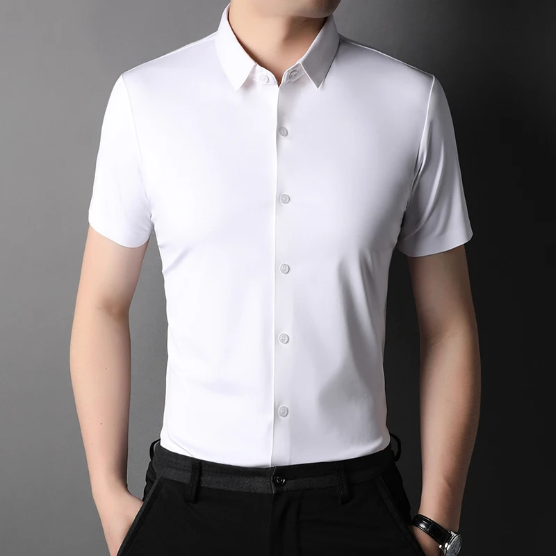 High end brand classic solid color men\'s short sleeve POLO shirt 2024 summer silk ice feeling comfortable casual businessT-shirt